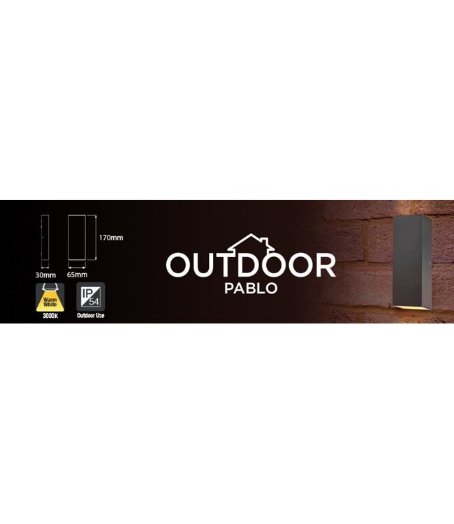 Led Buitenlamp Pablo, 8w, 300 Lumen, 3000K Warm Wit, IP54, 3 Jaar Garantie