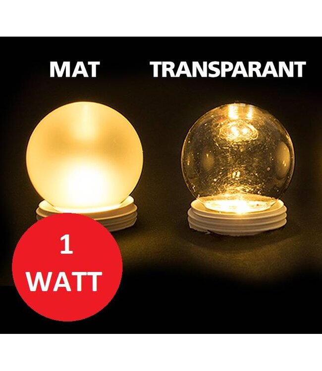 E27 1w Bol Lamp, 50 Lumen, Transparante Kap, 2000K Flame
