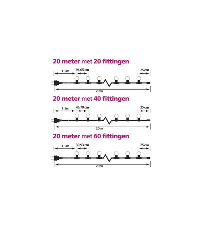 Prikkabelsnoer 20 meter met Stekker, Incl. Fittingen, IP44