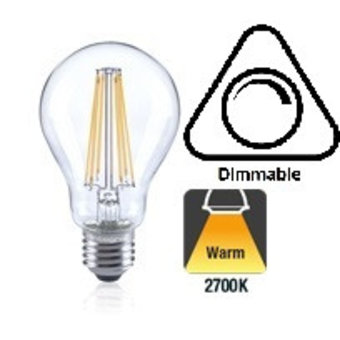 E27 7w Filament A60, Classic Globe, 806 Lumen, 2700K Warm Wit, Dimbaar, 2 Jaar Garantie