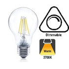 E27 4,5w Filament A60, Classic Globe, 407 Lumen, 2700K Warm Wit, Dimbaar, 2 Jaar Garantie