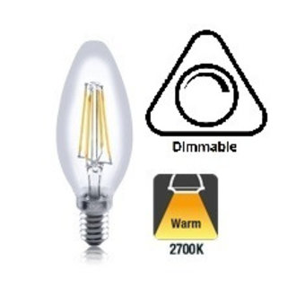 E14 3,5w Filament Peer, 350 Lumen, 2700K Warm Wit, Dimbaar, 2 Jaar Garantie