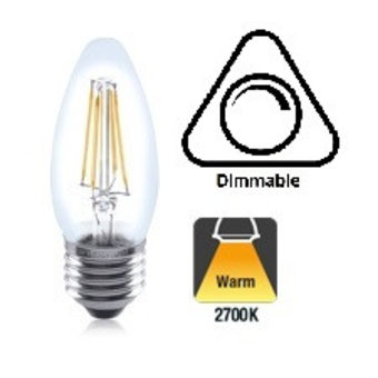 E27 4,5w Filament Peer, 470 Lumen, 2700K Warm Wit, Dimbaar, 2 Jaar Garantie