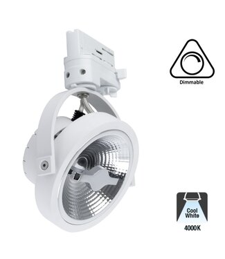 3 Fase Rail Spot AR111, 15w, 800 Lumen, 4000K Neutraal Wit, Dimbaar, Wit Armatuur, 3 Jaar Garantie