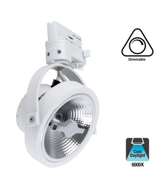 3 Fase Rail Spot AR111, 15w, 800 Lumen, 6000K Daglicht Wit, Dimbaar, Wit Armatuur, 3 Jaar Garantie