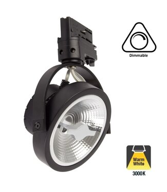 3 Fase Rail Spot AR111, 15w, 800 Lumen, 2700K Warm Wit, Dimbaar, Zwart Armatuur, 3 Jaar Garantie