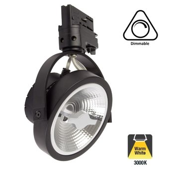 3 Fase Rail Spot AR111, 15w, 800 Lumen, 2700K Warm Wit, Dimbaar, Zwart Armatuur, 3 Jaar Garantie