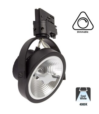 3 Fase Rail Spot AR111, 15w, 800 Lumen, 4000K Neutraal Wit, Dimbaar, Zwart Armatuur, 3 Jaar Garantie