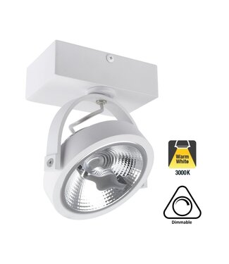 Opbouw LED Spot AR111, 15w, 800 Lumen, 3000K Warm Wit, Dimbaar, Wit Armatuur, 3 Jaar Garantie