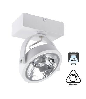 Opbouw LED Spot AR111, 15w, 800 Lumen, 4000K Neutraal Wit, Dimbaar, Wit Armatuur, 3 Jaar Garantie
