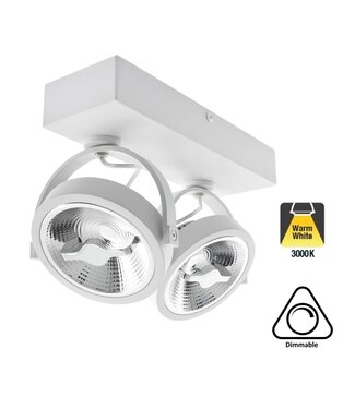 Opbouw LED Spot 2x AR111, 30w, 1600 Lumen, 3000K Warm Wit, Dimbaar, Wit Armatuur, 3 Jaar Garantie