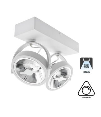 Opbouw LED Spot 2x AR111, 30w, 1600 Lumen, 4000K Neutraal Wit, Dimbaar, Wit Armatuur, 3 Jaar Garantie