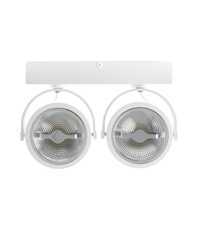 Opbouw LED Spot 2x AR111, 30w, 1600 Lumen, 4000K Neutraal Wit, Dimbaar, Wit Armatuur, 3 Jaar Garantie