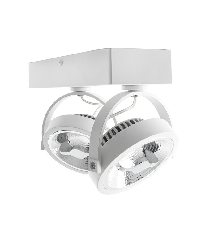 Opbouw LED Spot 2x AR111, 30w, 1600 Lumen, 6000K Daglicht wit, Dimbaar, Wit Armatuur, 3 Jaar Garantie