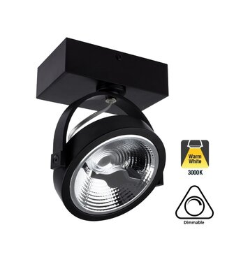 Opbouw LED Spot AR111, 15w, 800 Lumen, 3000K Warm Wit, Dimbaar, Zwart Armatuur, 3 Jaar Garantie