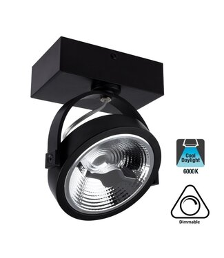 Opbouw LED Spot AR111, 15w, 800 Lumen, 6000K Daglicht Wit, Dimbaar, Zwart Armatuur, 3 Jaar Garantie