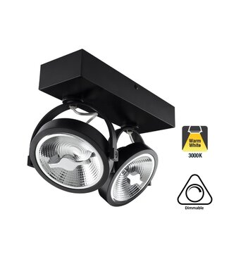 Opbouw LED Spot 2x AR111, 30w, 1600 Lumen, 3000K Warm Wit, Dimbaar, Zwart Armatuur, 3 Jaar Garantie