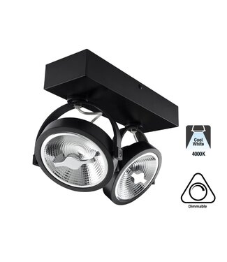 Opbouw LED Spot 2x AR111, 30w, 1600 Lumen, 4000K Neutraal Wit, Dimbaar, Zwart Armatuur, 3 Jaar Garantie