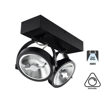 Opbouw LED Spot 2x AR111, 30w, 1600 Lumen, 4000K Neutraal Wit, Dimbaar, Zwart Armatuur, 3 Jaar Garantie