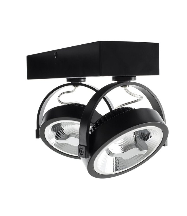Opbouw LED Spot 2x AR111, 30w, 1600 Lumen, 6000K Daglicht wit, Dimbaar, Zwart Armatuur, 3 Jaar Garantie