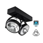 Opbouw LED Spot 2x AR111, 30w, 1600 Lumen, 6000K Daglicht wit, Dimbaar, Zwart Armatuur, 3 Jaar Garantie