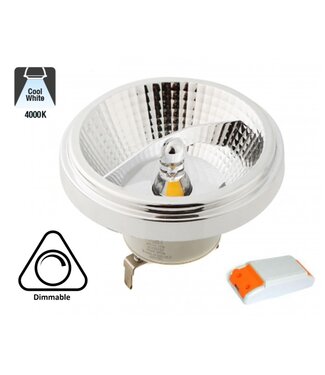 G53 AR111 LED Spot 12w, 730 Lumen, 4000K Neutraal Wit, 45°, Incl. Led Driver, Dimbaar, 2 Jaar Garantie