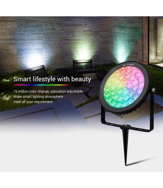 MiBoxer LED Prikspot 15w, RGB+CCT, 2.4Ghz, 1200 Lumen, IP65, 230v, 2 Jaar Garantie - FUTC03