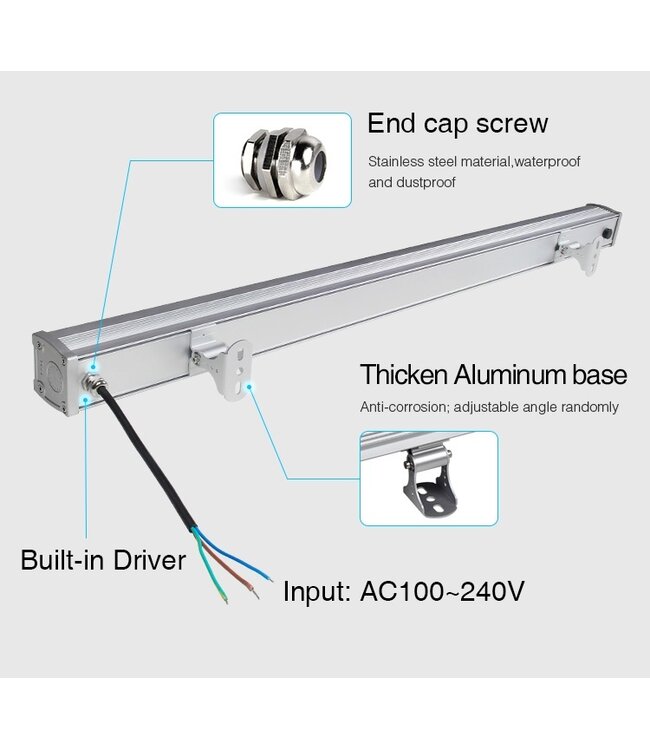 MiBoxer LED Wall Washer 100cm,  24w, RGB+CCT, 2.4Ghz, 1800 Lumen, IP66, 230v, 2 Jaar Garantie - RL1-24