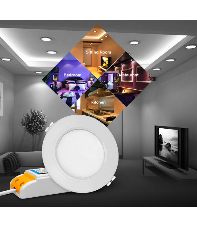 MiBoxer LED Downlighter 6w RGB + CCT, Wifi/RF, 550 Lumen, Gatmaat 95mm, 2 Jaar Garantie