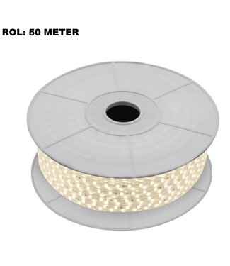 LED Lichtslang 3000K Warm Wit, Rol: 50 Meter, 5w/m, 60 leds/m, 500lm/m, IP65, 230V, 2 Jaar Garantie