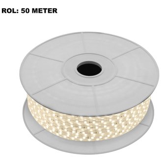 LED Lichtslang 3000K Warm Wit, Rol: 50 Meter, 5w/m, 60 leds/m, 500lm/m, IP65, 230V, 2 Jaar Garantie