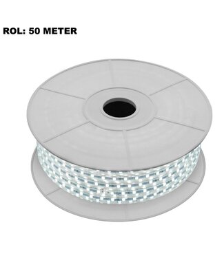 LED Lichtslang 6000K Koel Wit, Rol: 50 Meter, 5w/m, 60 leds/m, 500lm/m, IP65, 230V, 2 Jaar Garantie