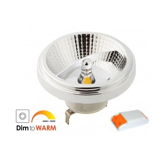 G53 AR111 LED Spot 12w, 780 Lumen, Dim To Warm, 45°, Incl. Led Driver, Dimbaar, Wit armatuur, 2 Jaar Garantie