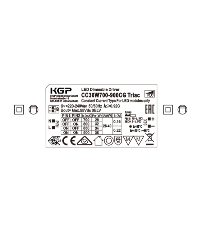 UITVERKOOP: Triac Dimbare Kegu LED Driver , Dip-switch 700-900 Ma, Max: 28-36watt, Stekkerklaar