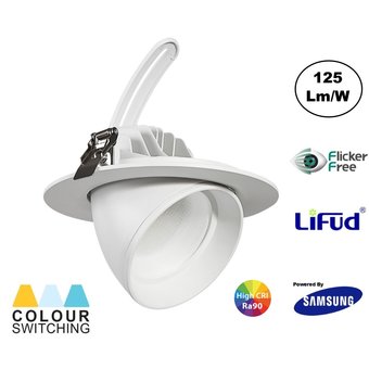 LED Banaanspot 38w, CCT (3000K/4000K/5700K), 4350 lm (125lm/w), Samsung LED, Flikkervrije Lifud Driver, Gatmaat 165mm, CRI90, Wit, 3 Jaar Garantie