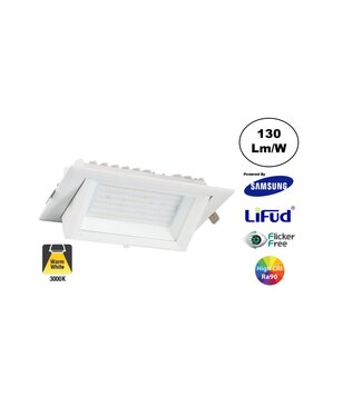LED Etalage Spot 20w, 3000K Warm Wit, 2600 lm (130lm/w), Samsung LED, Lifud Driver, Gatmaat 230x130mm, CRI90, Wit, 3 Jaar Garantie