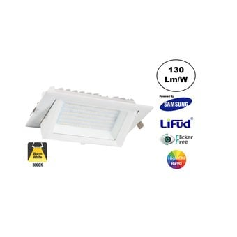 LED Etalage Spot 20w, 3000K Warm Wit, 2600 lm (130lm/w), Samsung LED, Lifud Driver, Gatmaat 230x130mm, CRI90, Wit, 3 Jaar Garantie