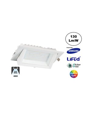 LED Etalage Spot 20w, 4000K Neutraal Wit, 2600 lm (130lm/w), Samsung LED, Lifud Driver, Gatmaat 230x130mm, CRI90, Wit, 3 Jaar Garantie