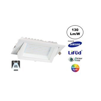 LED Etalage Spot 20w, 4000K Neutraal Wit, 2600 lm (130lm/w), Samsung LED, Lifud Driver, Gatmaat 230x130mm, CRI90, Wit, 3 Jaar Garantie