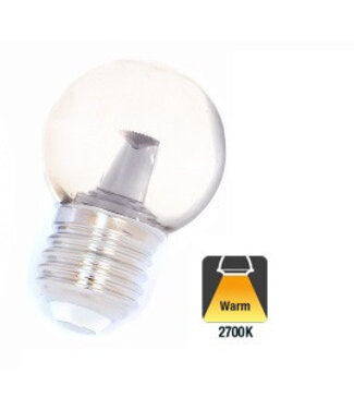 E27 1w Bol Lamp, 32 Lumen, Transparante Kap met lens, 2650K Warm Wit