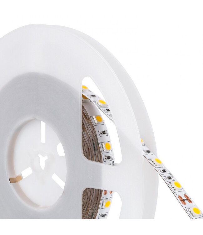 UITVERKOOP: Led Strip ROL 5 Meter 5050SMD, 13,6w/m, 60 led/m, 1320Lm/m, 6000K Daglicht wit, 24v, IP20, 10mm