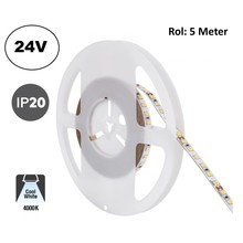 UITVERKOOP: Led Strip ROL 5 Meter 2835SMD, 10,5w/m, 120 led/m, 1100Lm/m, 4000K Neutraal wit, 24v, IP20, 8mm