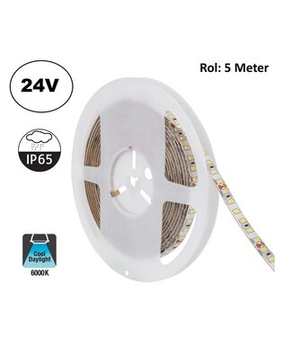 UITVERKOOP: Led Strip ROL 5 Meter 2835SMD, 10,5w/m, 120 led/m, 1100Lm/m, 6000K Daglicht wit, 24v, IP65, 8mm