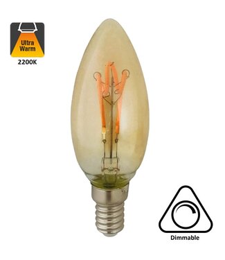 UITVERKOOP: E14 Filament Kaarslamp 4w, H Spiraal, Amber, 160 Lumen, Dimbaar