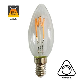 UITVERKOOP: E14 Filament Kaarslamp 4w, H Spiraal, 180 Lumen, Dimbaar