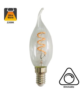 UITVERKOOP: E14 Filament Kaarslamp met Tip 4w, V Spiraal, 180 Lumen, Dimbaar