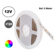 UITVERKOOP: Led Strip ROL 5 Meter 5050SMD, 13,6w/m, 60 led/m, RGB, 12v, IP20, 10mm