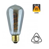 E27 Led Lamp 6,5w Edison, ST64, 2300K Flame, 325 Lumen, Dimbaar, Smoked Glas, 2 Jaar Garantie