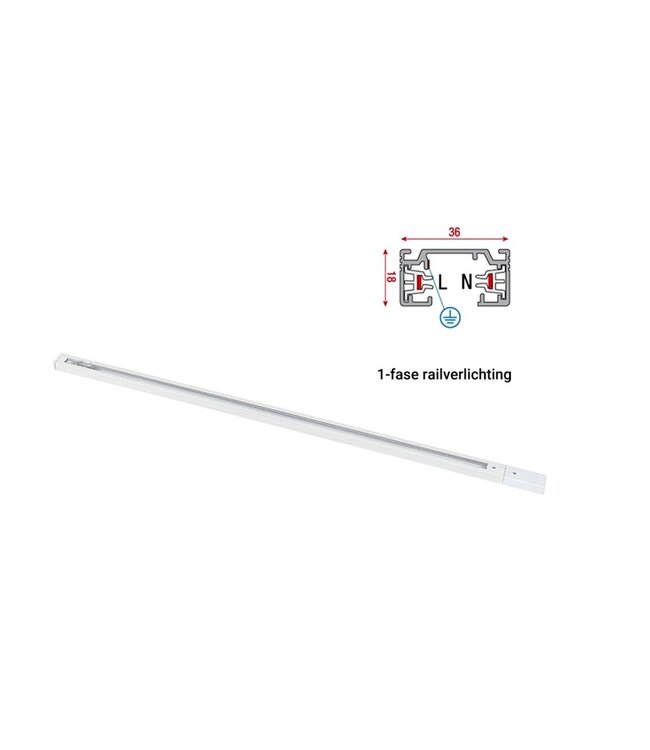 1 Fase Rail 2 wire - Wit - Incl. Voeding en Eindkap - Tot 3 Meter leverbaar