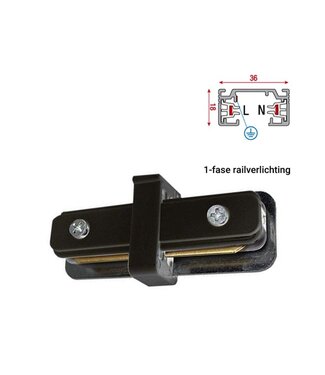 1 Fase Rail 2 wire Koppelstuk Recht Zwart